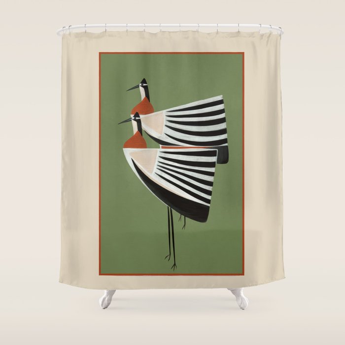 Striped Bird Pair Shower Curtain Gallery Image 1