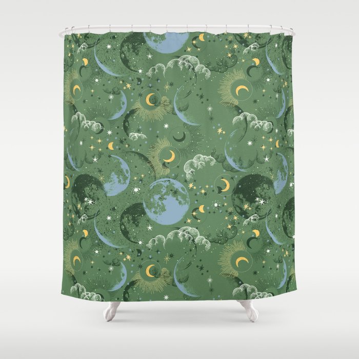 Greenish starry lunar sky Shower Curtain Gallery Image 1