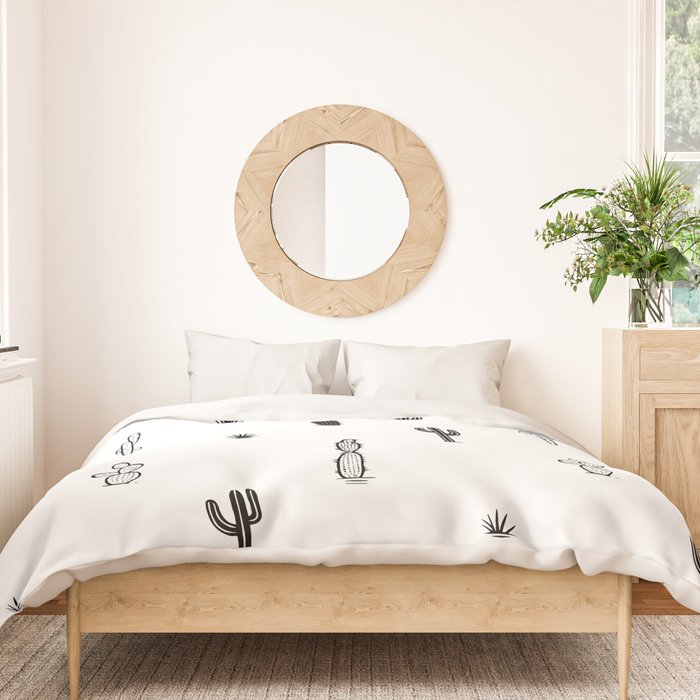 Black and white cactus plant pattern art Duvet Cover Gallery Image 3