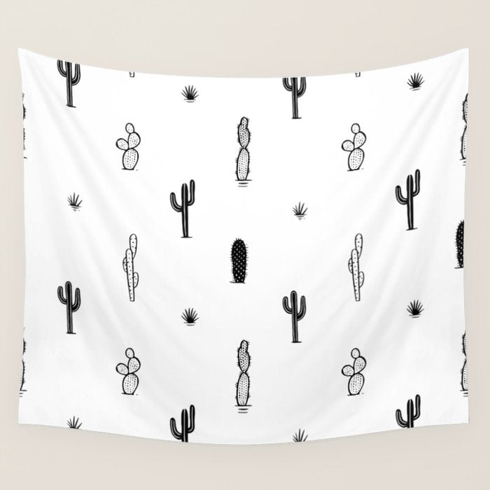 Black and white cactus plant pattern art Wall Tapestry Gallery Image 4