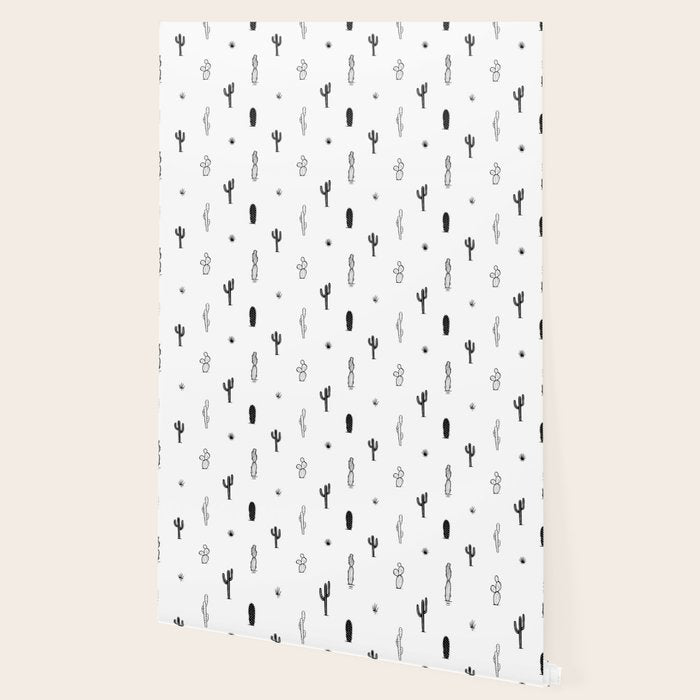 Black and white cactus plant pattern art Wallpaper Gallery Image 2