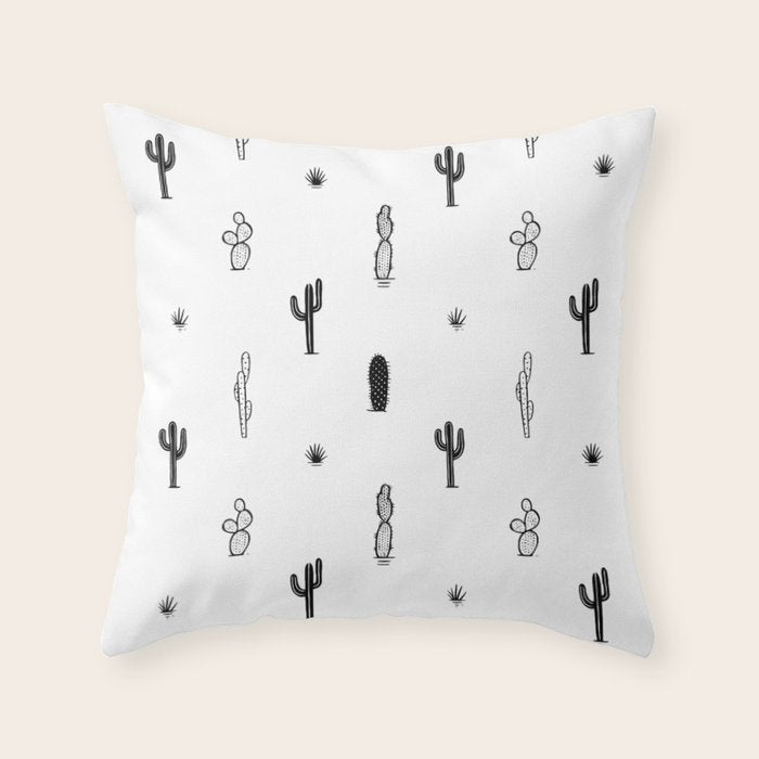 Black and white cactus plant pattern art Throw Pillow Gallery Image 6