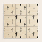 Black and white cactus plant pattern art Wood Wall Art Gallery Image 1