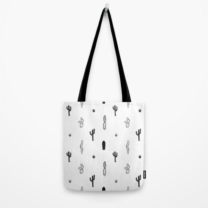 Black and white cactus plant pattern art Tote Bag Gallery Image 2