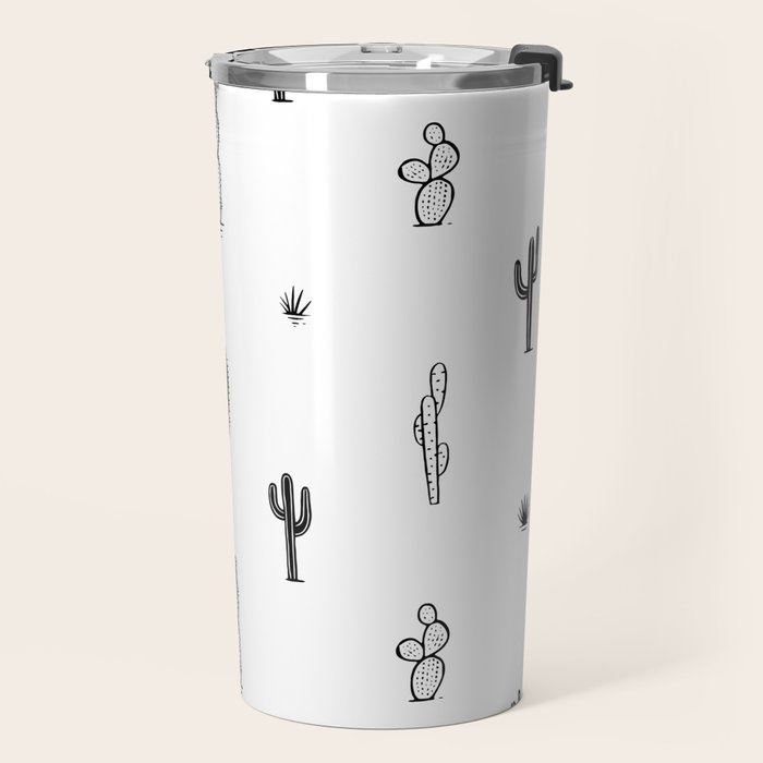 Black and white cactus plant pattern art Travel Mug Gallery Image 2