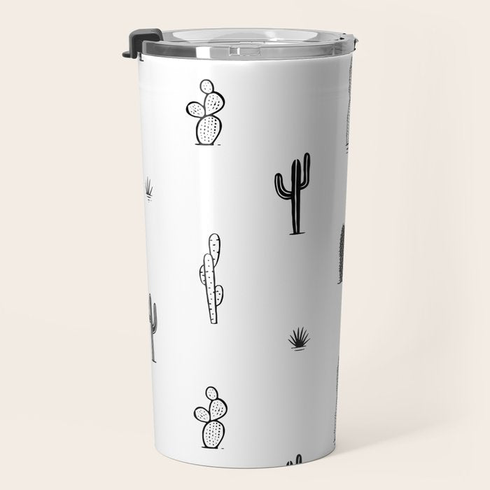 Black and white cactus plant pattern art Travel Mug Gallery Image 3