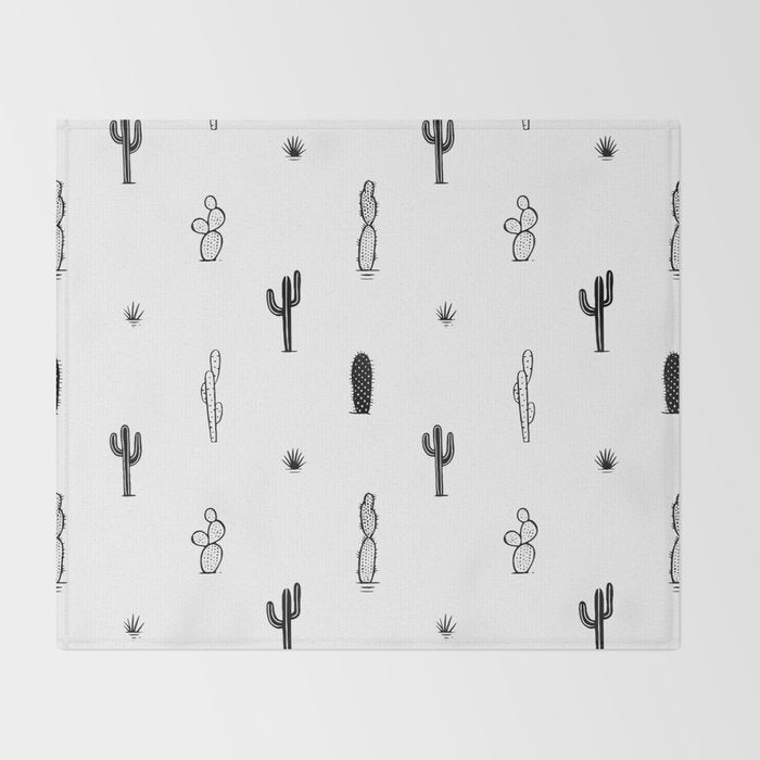 Black and white cactus plant pattern art Throw Blanket Gallery Image 2