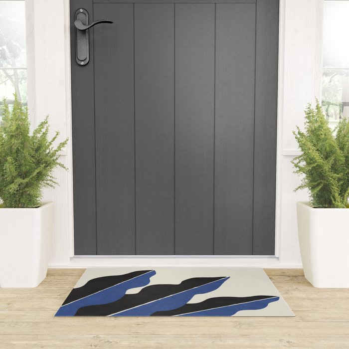 Color Block Abstract Leaf - Blue Black  Welcome Mat Gallery Image 3