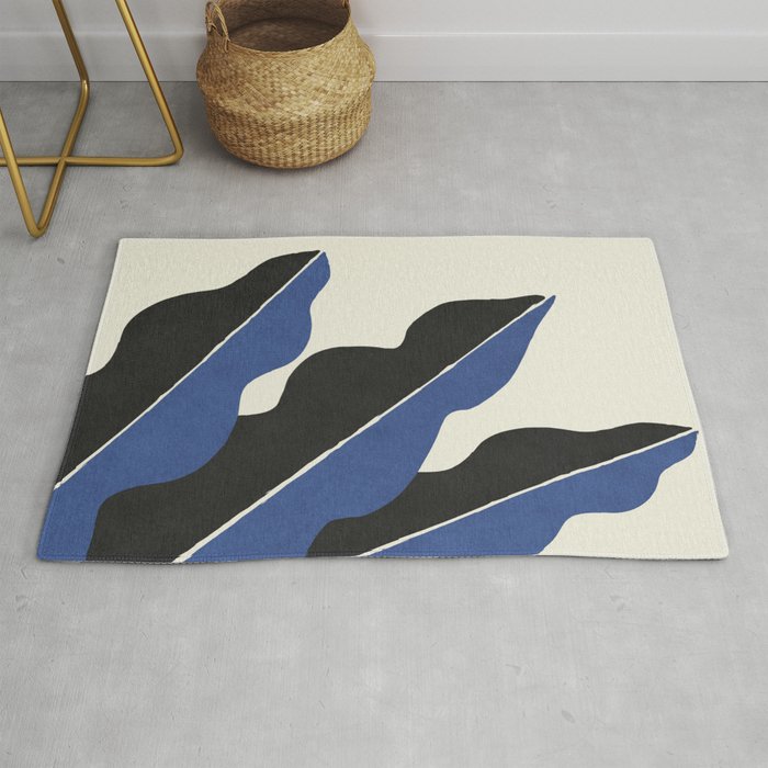 Color Block Abstract Leaf - Blue Black  Rug Gallery Image 1