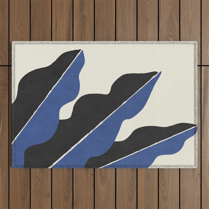 Color Block Abstract Leaf - Blue Black  Outdoor Rug Gallery Image 1