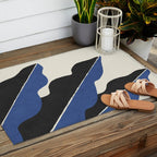 Color Block Abstract Leaf - Blue Black  Outdoor Rug Gallery Image 2