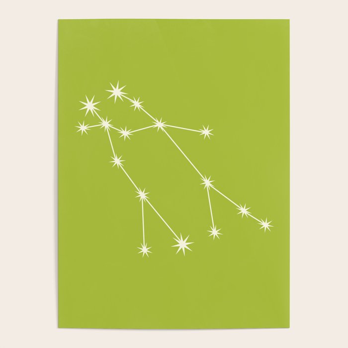 Gemini Zodiac Star Constellation Line Art Chartreuse Green Poster Gallery Image 4