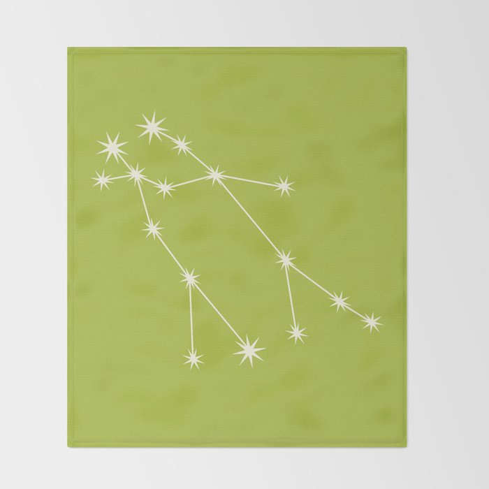 Gemini Zodiac Star Constellation Line Art Chartreuse Green Throw Blanket Gallery Image 2