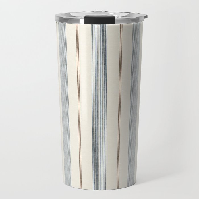 ivy stripes - blue, rust on cream Travel Mug Gallery Image 1