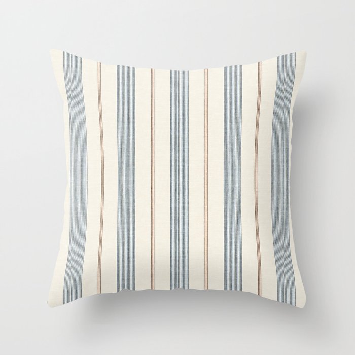 ivy stripes - blue, rust on cream Throw Pillow Gallery Image 6