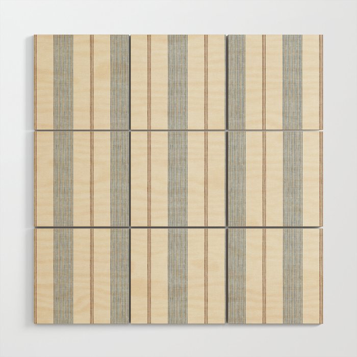 ivy stripes - blue, rust on cream Wood Wall Art Gallery Image 1