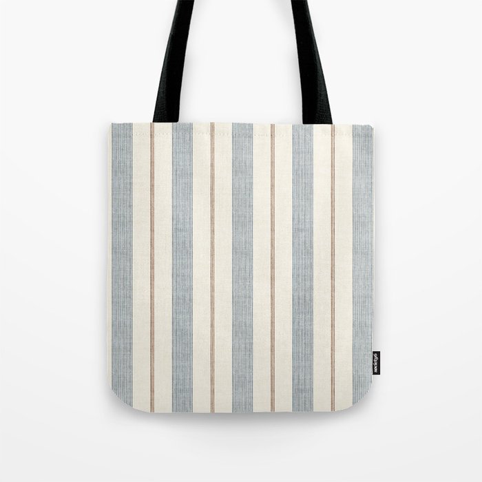ivy stripes - blue, rust on cream Tote Bag Gallery Image 1