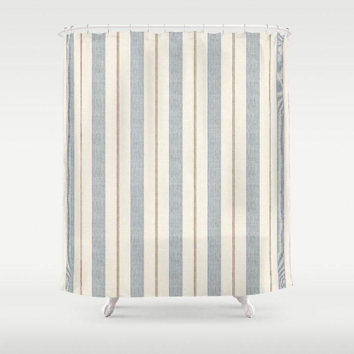 ivy stripes - blue, rust on cream Shower Curtain Gallery Image 1