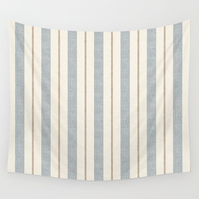 ivy stripes - blue, rust on cream Wall Tapestry Gallery Image 4