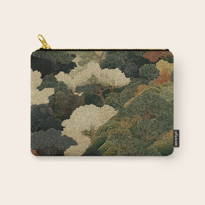 Japanese green Forest Painting Autumn Art Japandi Wall Art maximalist Art Nouveau Botanical Print Carry All Pouch Gallery Image 1