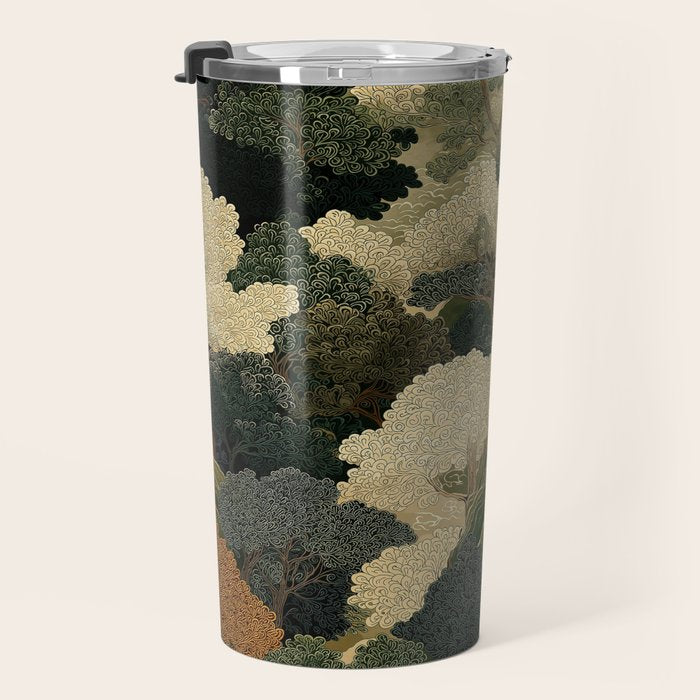 Japanese green Forest Painting Autumn Art Japandi Wall Art maximalist Art Nouveau Botanical Print Travel Mug Gallery Image 3