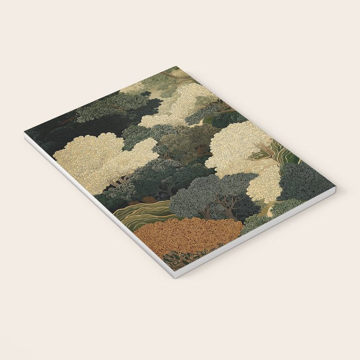 Japanese green Forest Painting Autumn Art Japandi Wall Art maximalist Art Nouveau Botanical Print Notebook Gallery Image 3