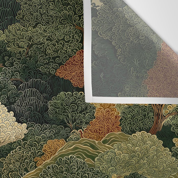 Japanese green Forest Painting Autumn Art Japandi Wall Art maximalist Art Nouveau Botanical Print Wall Tapestry Gallery Image 3