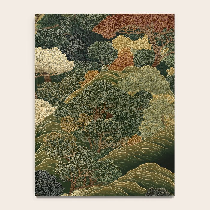 Japanese green Forest Painting Autumn Art Japandi Wall Art maximalist Art Nouveau Botanical Print Notebook Gallery Image 4