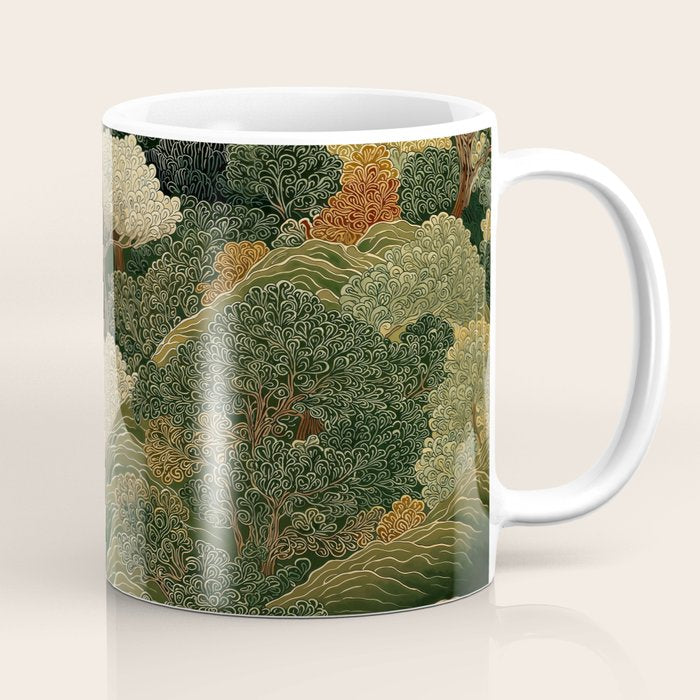 Japanese green Forest Painting Autumn Art Japandi Wall Art maximalist Art Nouveau Botanical Print Coffee Mug Gallery Image 1