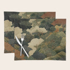 Japanese green Forest Painting Autumn Art Japandi Wall Art maximalist Art Nouveau Botanical Print Placemat Gallery Image 1