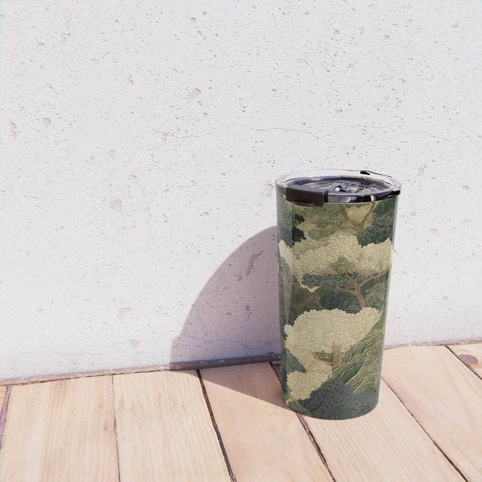 Japanese green Forest Painting Autumn Art Japandi Wall Art maximalist Art Nouveau Botanical Print Travel Mug Gallery Image 4