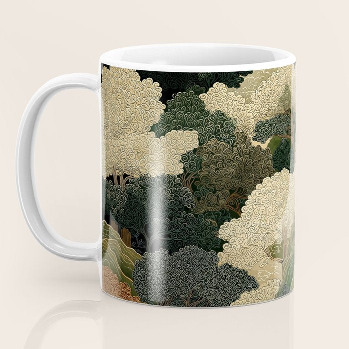 Japanese green Forest Painting Autumn Art Japandi Wall Art maximalist Art Nouveau Botanical Print Coffee Mug Gallery Image 3