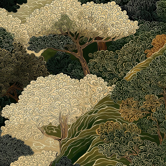 Japanese green Forest Painting Autumn Art Japandi Wall Art maximalist Art Nouveau Botanical Print Coffee Mug Gallery Image 2