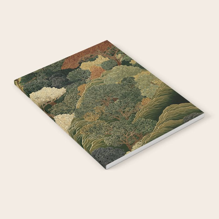Japanese green Forest Painting Autumn Art Japandi Wall Art maximalist Art Nouveau Botanical Print Notebook Gallery Image 2