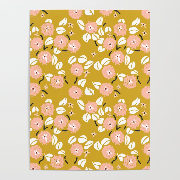 japanese Flowers light mustard Poster Gallery Image 4