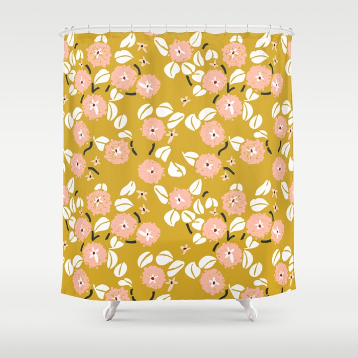 japanese Flowers light mustard Shower Curtain Gallery Image 1