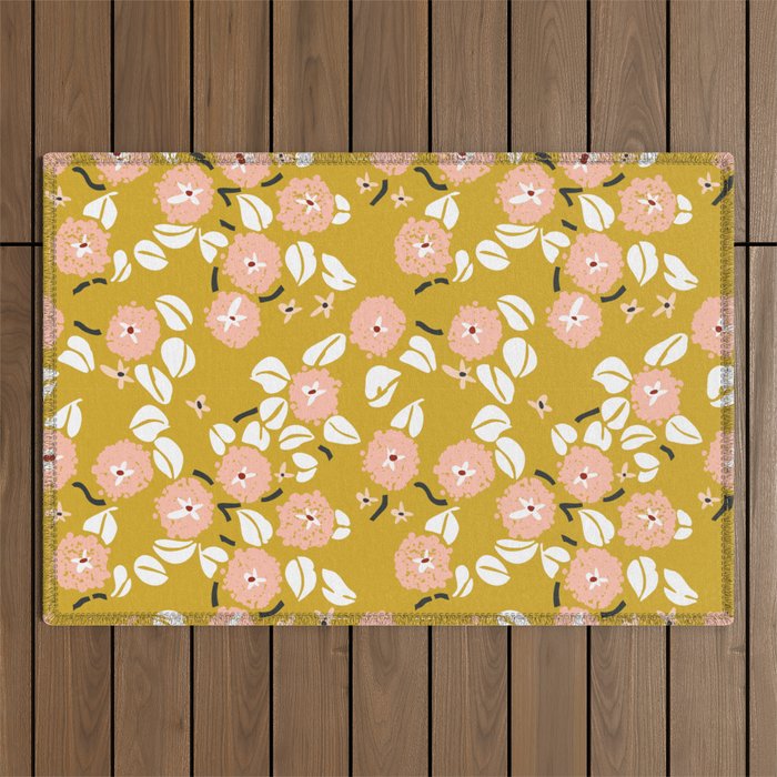 japanese Flowers light mustard Outdoor Rug Gallery Image 1