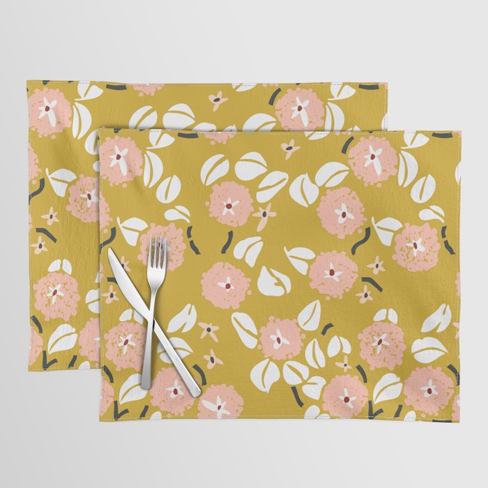 japanese Flowers light mustard Placemat Gallery Image 1