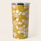 japanese Flowers light mustard Travel Mug Gallery Image 1