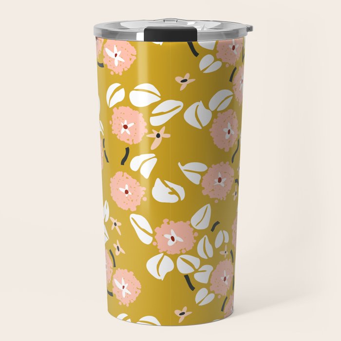japanese Flowers light mustard Travel Mug Gallery Image 1