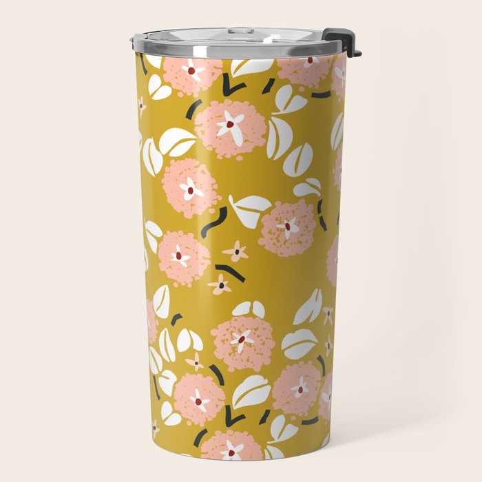 japanese Flowers light mustard Travel Mug Gallery Image 2