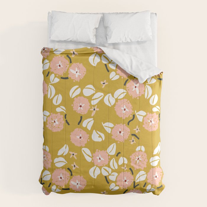 japanese Flowers light mustard Comforter Gallery Image 1
