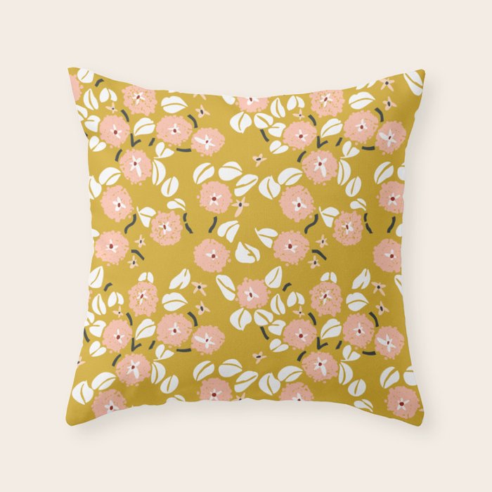 japanese Flowers light mustard Throw Pillow Gallery Image 6