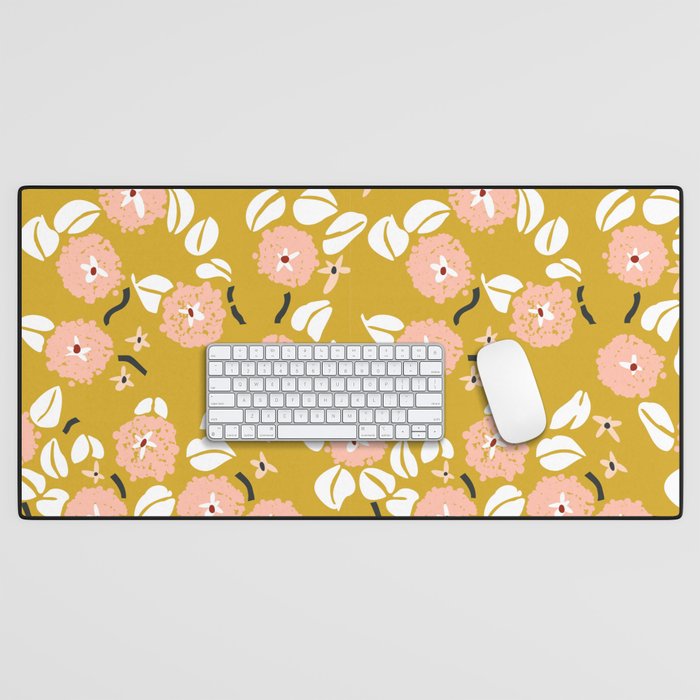 japanese Flowers light mustard Desk Mat Gallery Image 1