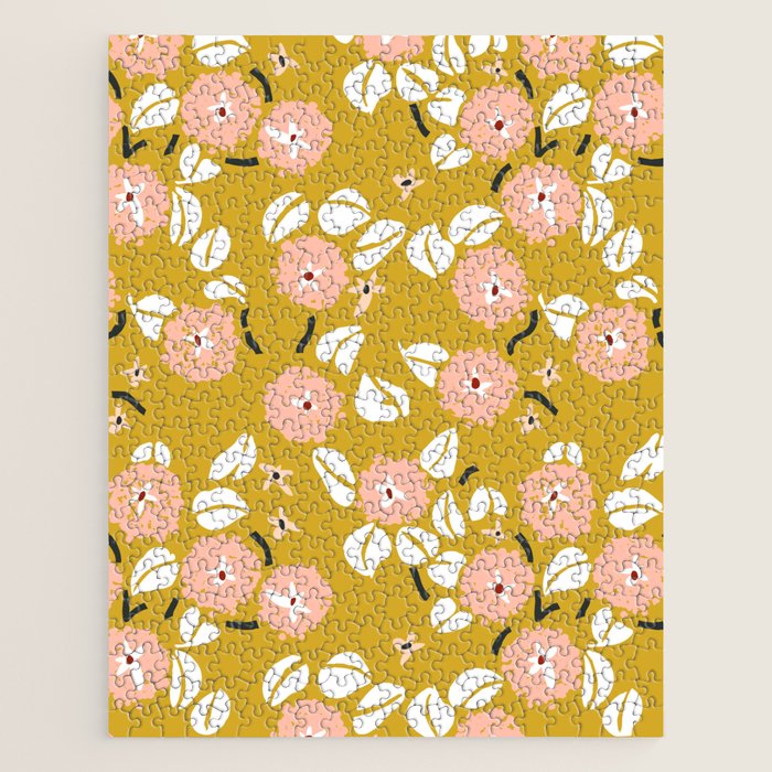 japanese Flowers light mustard Jigsaw Puzzle Gallery Image 1