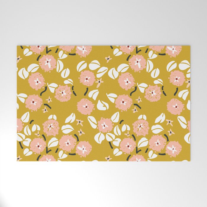 japanese Flowers light mustard Welcome Mat Gallery Image 1