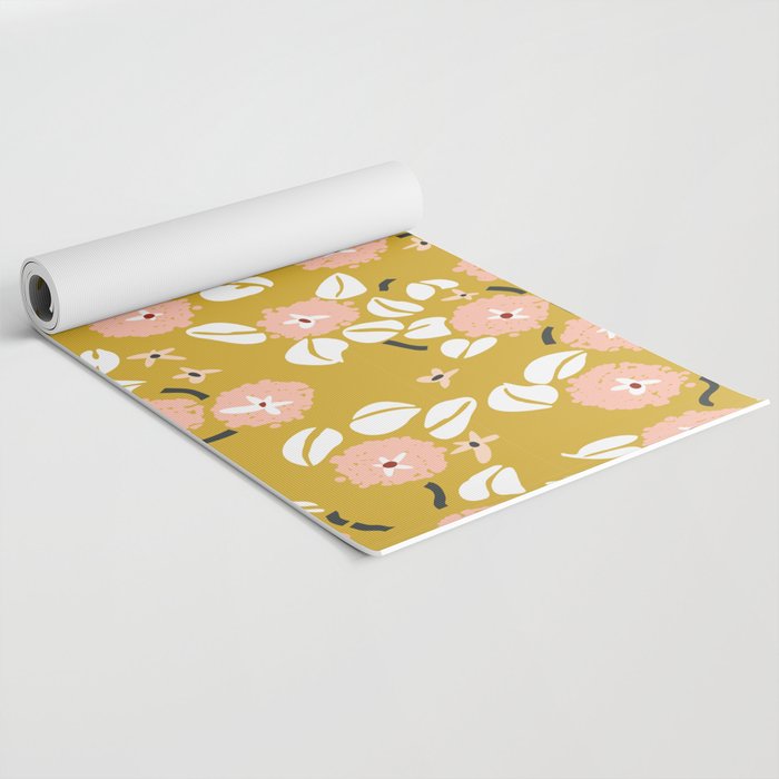 japanese Flowers light mustard Yoga Mat Gallery Image 2