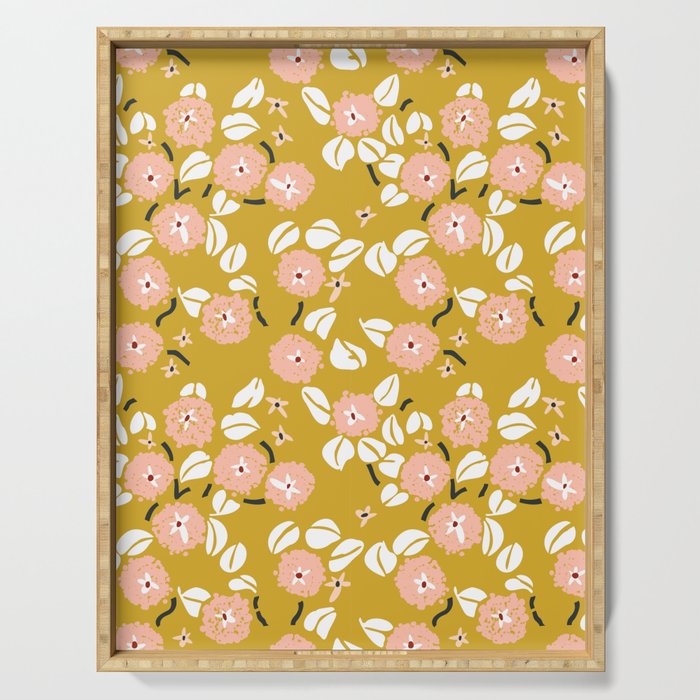 japanese Flowers light mustard Serving Tray Gallery Image 1