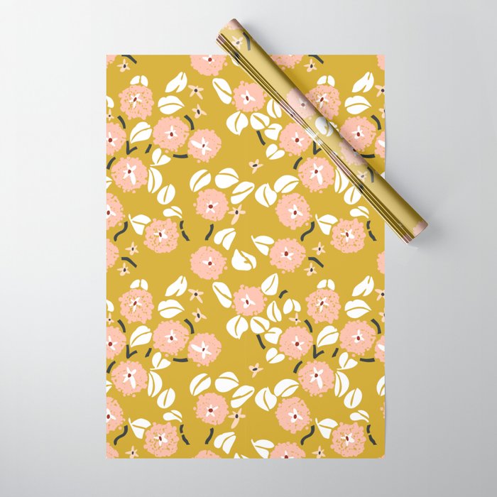 japanese Flowers light mustard Wrapping Paper Gallery Image 1