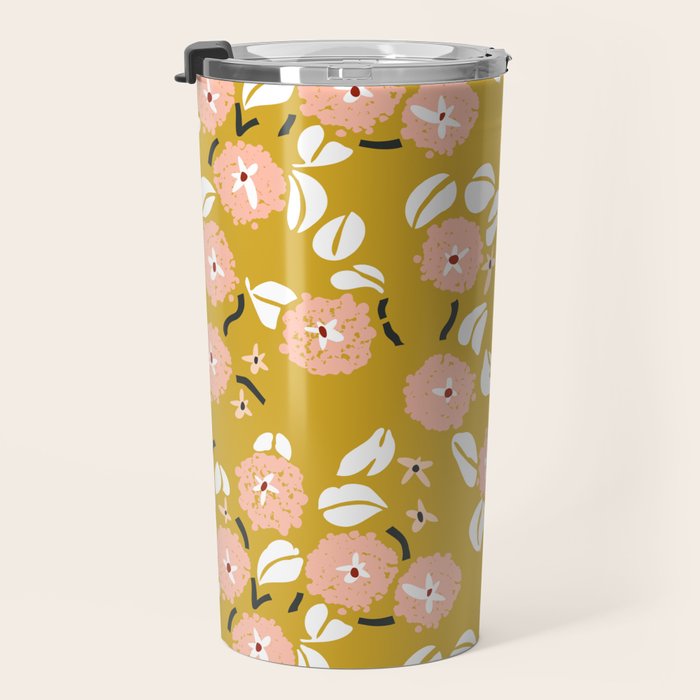 japanese Flowers light mustard Travel Mug Gallery Image 3